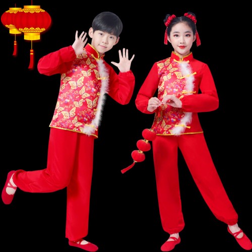  children's Chinese dragon dance costumes boys girlsYangko drumming opener kindergarten waist drum clothes lanterns new year festive martial arts clothing for kids